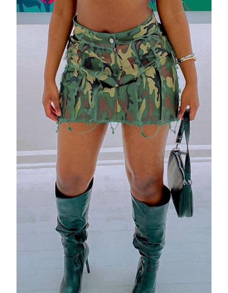 Plus Size Camouflage Print Long Sleeve Top & Pants Set