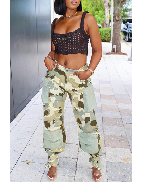 Plus Size Camouflage Print Long Sleeve Top & Pants Set