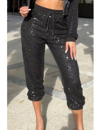 Mesh Patch Glitter Rhinestone Wide Leg Jumpsuit