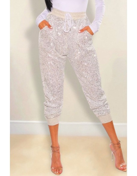 Mesh Patch Glitter Rhinestone Wide Leg Jumpsuit