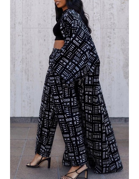 Plus Size 3PCS Cami Top & Houndstooth Print Pants Set With Coat