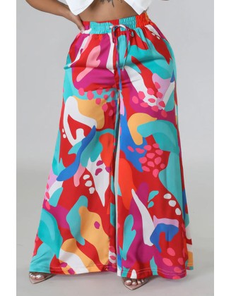 Geometric Print Cami Top & Drawstring Pants Set With Longline Coat