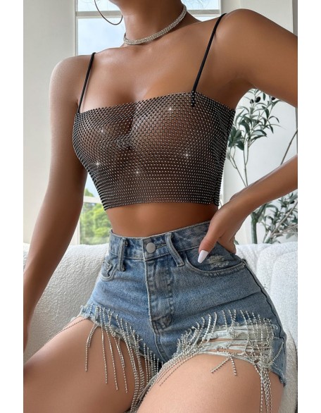 Chain Decor Halter Backless Lace Teddy